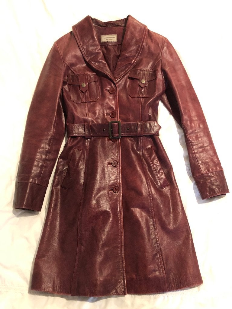 Vintage middellange leren jas bordeaux rood S, Transform Fashion, Ophalen of Verzenden, Maat 36 (S), Gedragen