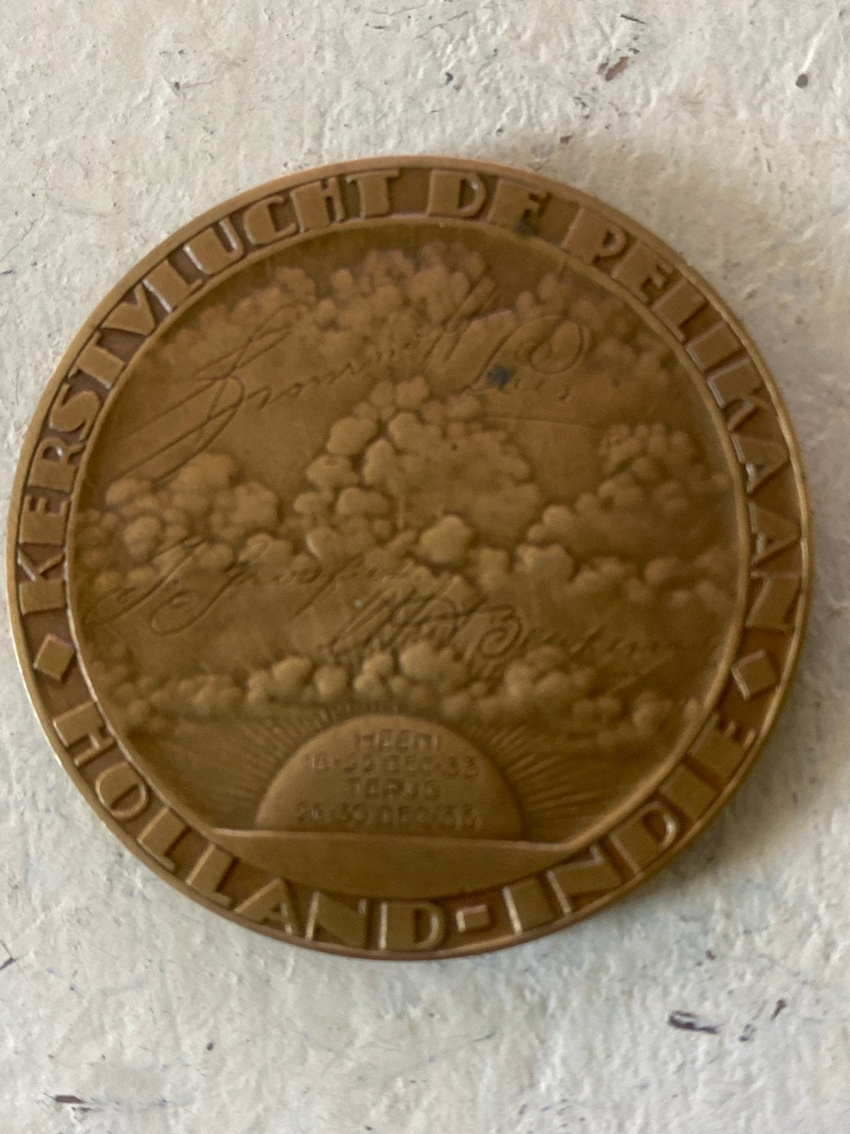 Historische Penning: Kerstvlucht De Pelikaan 1933, Ophalen of Verzenden, Brons, Nederland