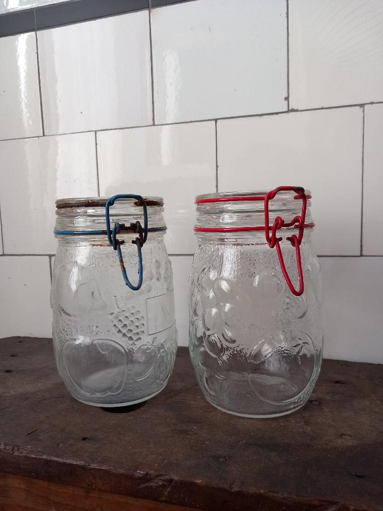 vintage weckpotten reliëf Frans brocante Le Pratique 1 liter, Ophalen of Verzenden