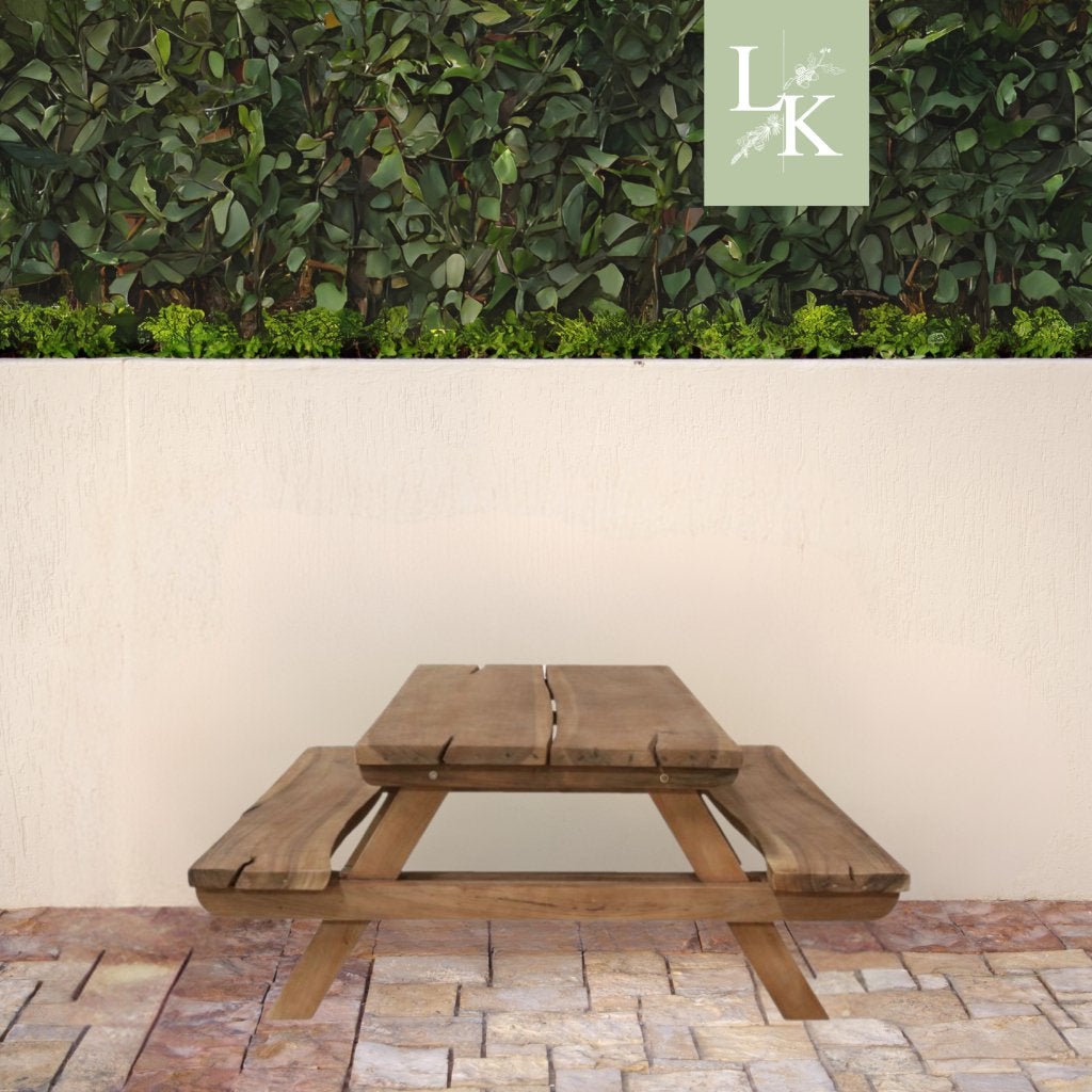 Teakhouten picknicktafel Woodland – massief model, Niet ingevuld, Nieuw, Ophalen of Verzenden, Rechthoekig