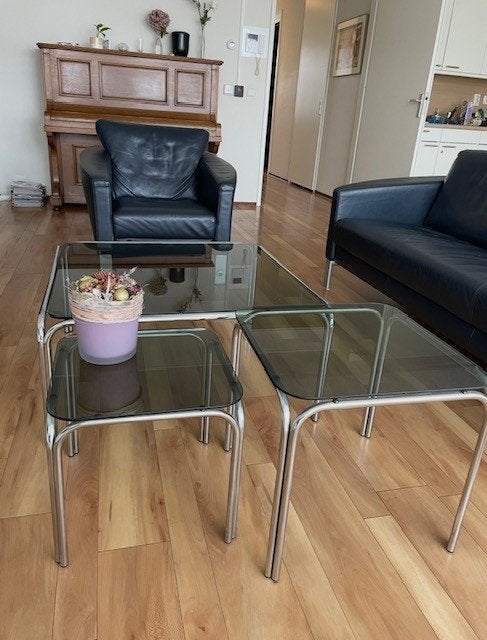 Vintage bijzettafels vierkant set van 3, Ophalen, Minder dan 45 cm, Minder dan 55 cm, Gebruikt
