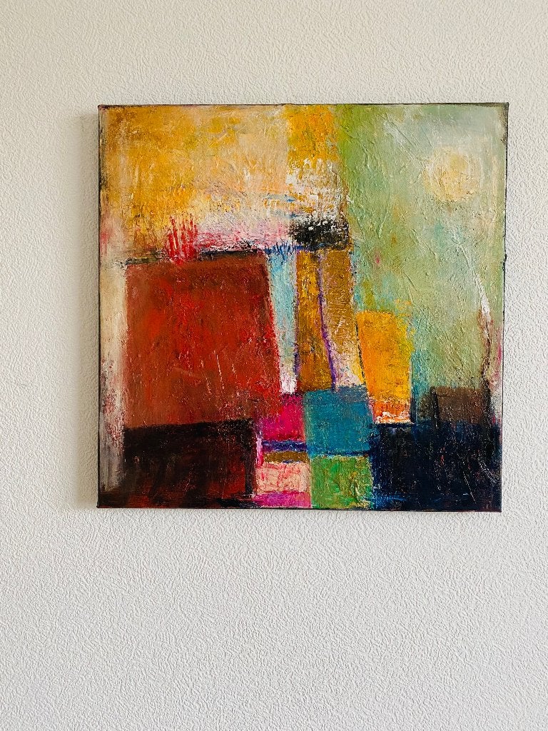 Schilderij abstract 50x50 cm met warme kleuren, Ophalen of Verzenden