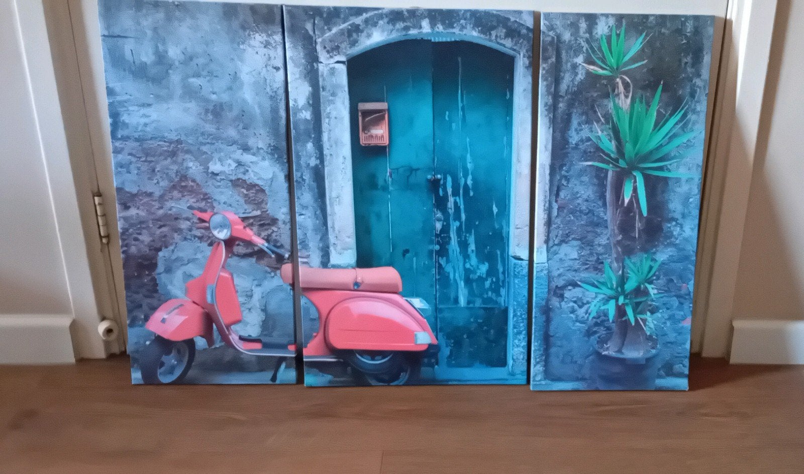 Drieluik Canvas Doek Scooter 85 x 58 cm, 50 – 75, Gebruikt, Ophalen of Verzenden, Print