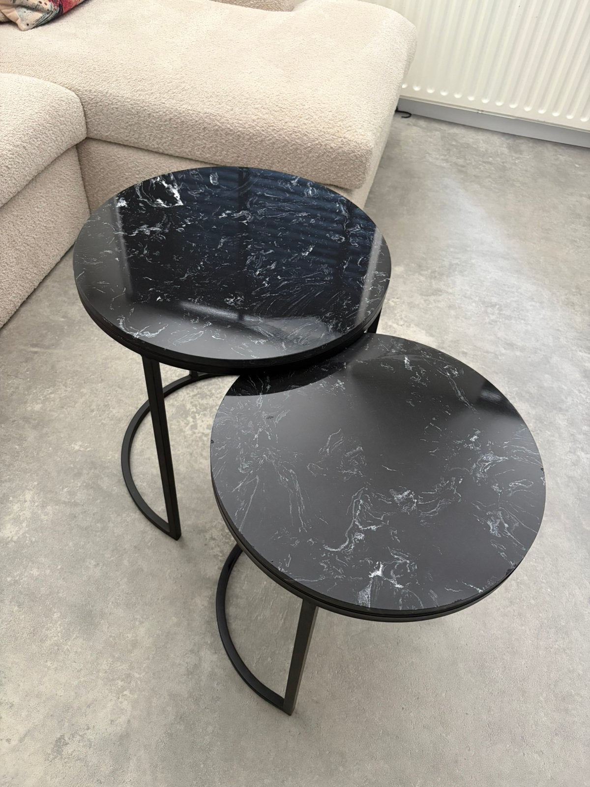 Salontafel Rond set van 2 Marmer Zwart, Ophalen, Zo goed als nieuw, Rond