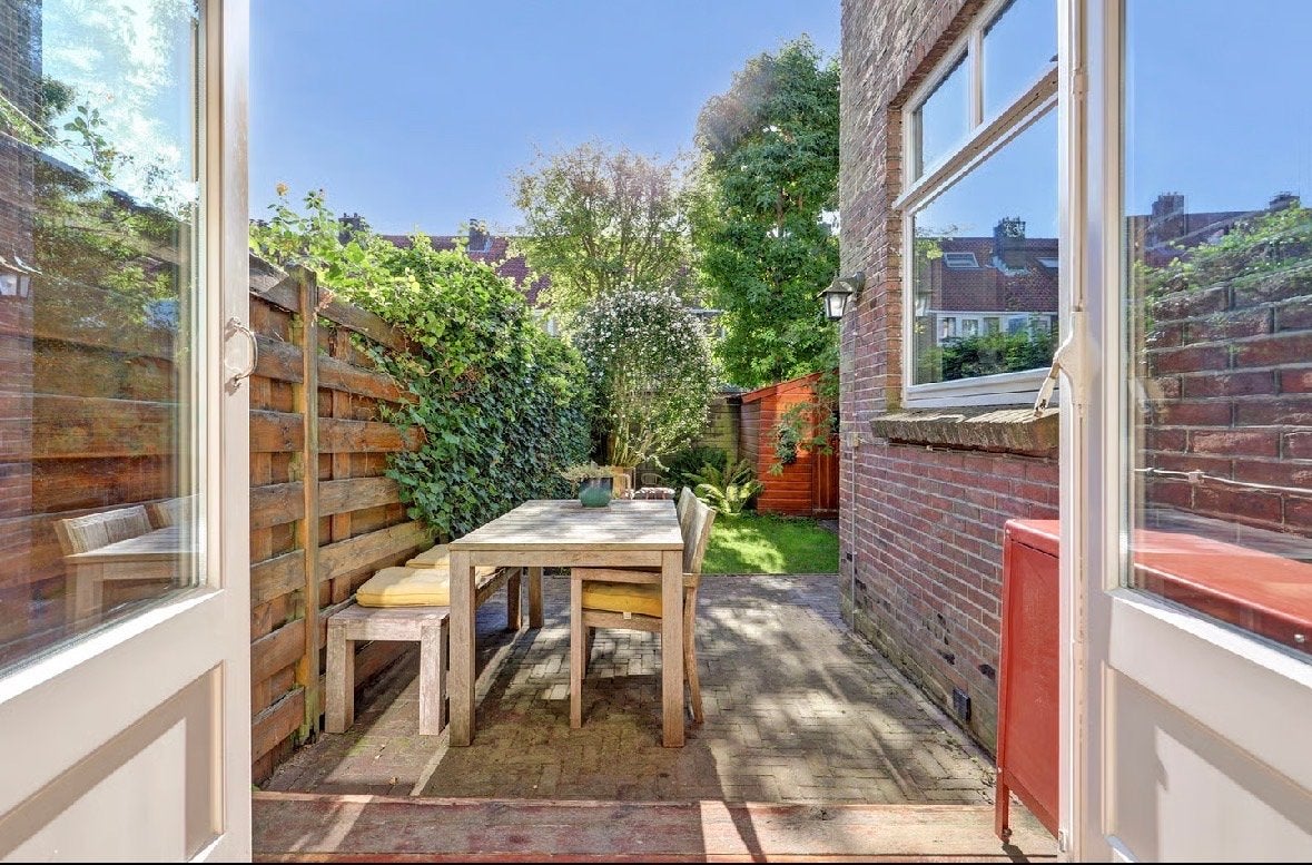 Teakhouten tuinset - Tafel, bankje en 2 stoelen (1 kapot), Ophalen, Gebruikt, Rechthoekig, Teakhout