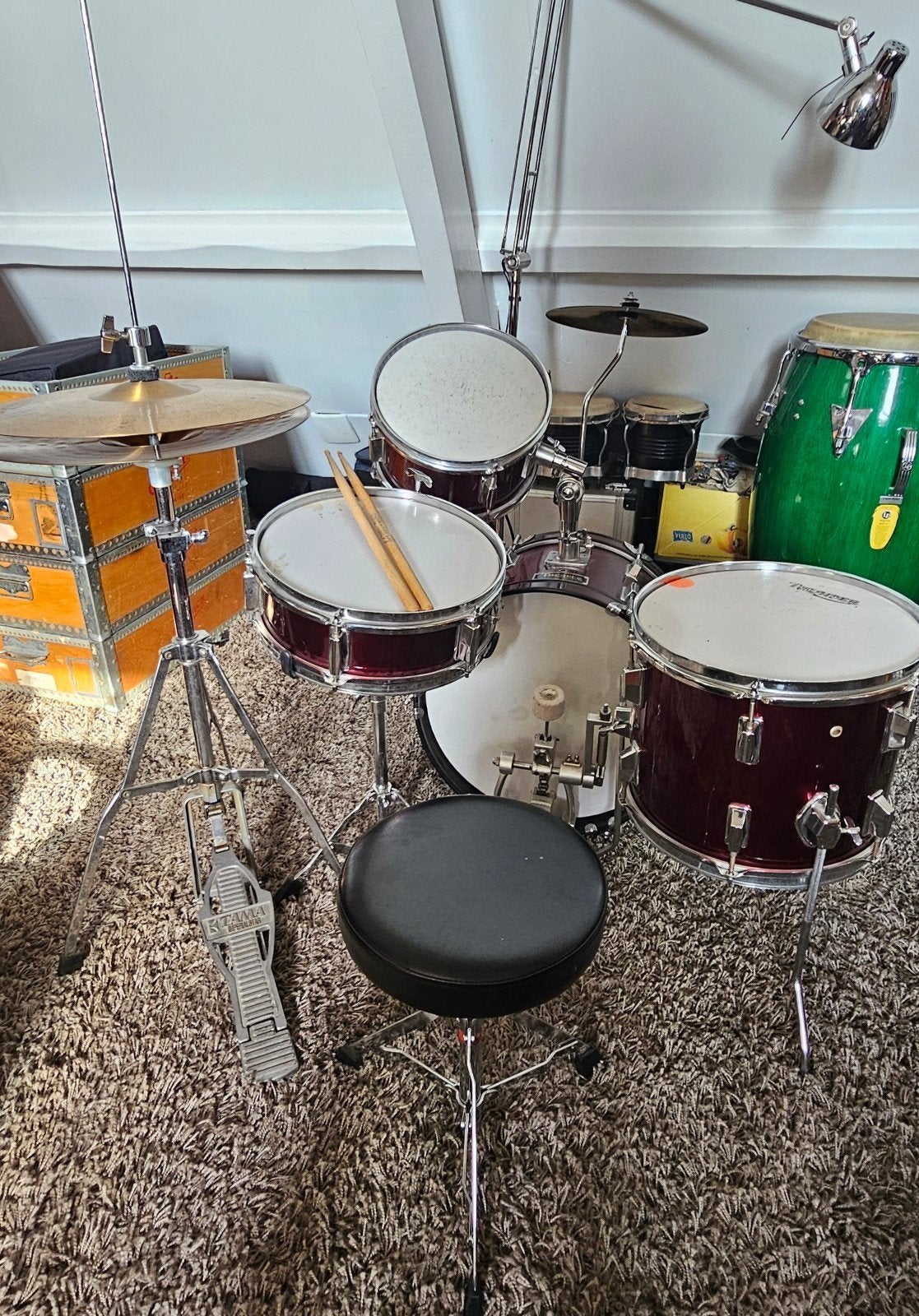 Compleet kinderdrumstel - Rood metallic, Muziek en Instrumenten, Ophalen, Gebruikt, Overige merken