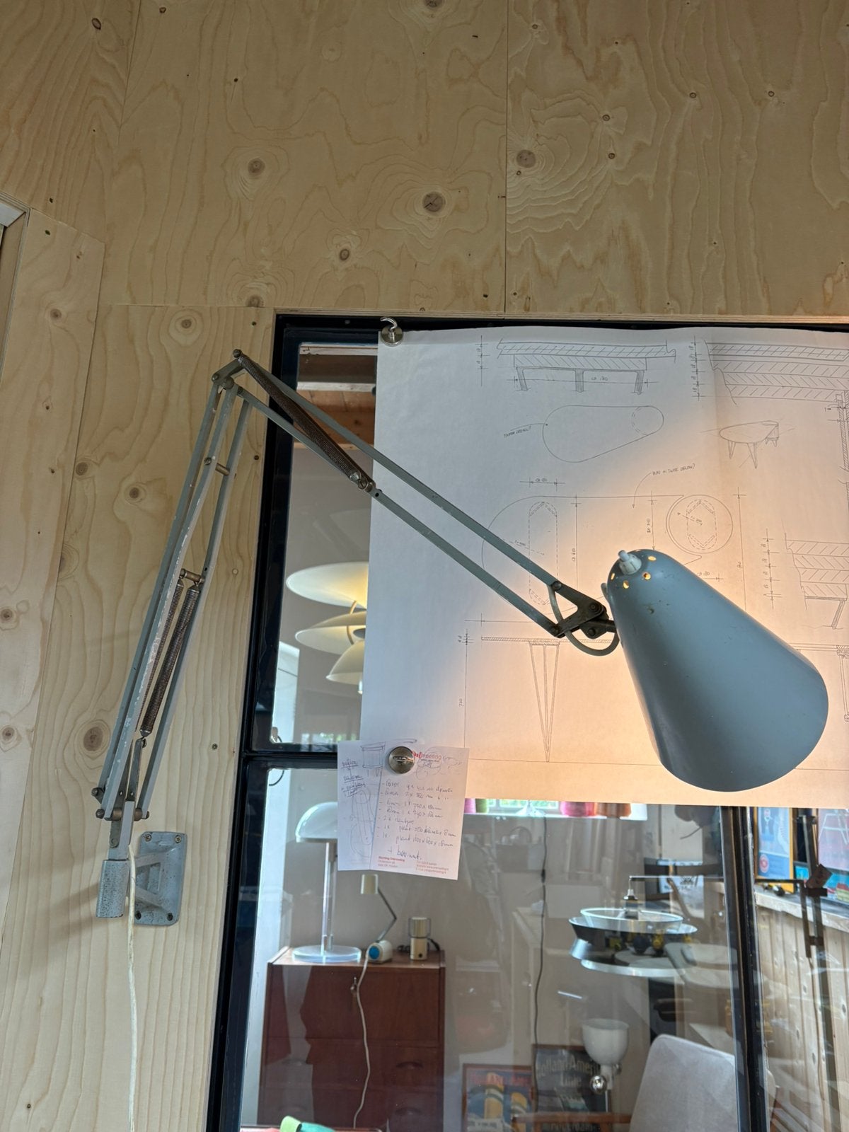 Vintage Werkplaatslamp archtectenlamp machinelamp, Antiek en Kunst, Ophalen of Verzenden