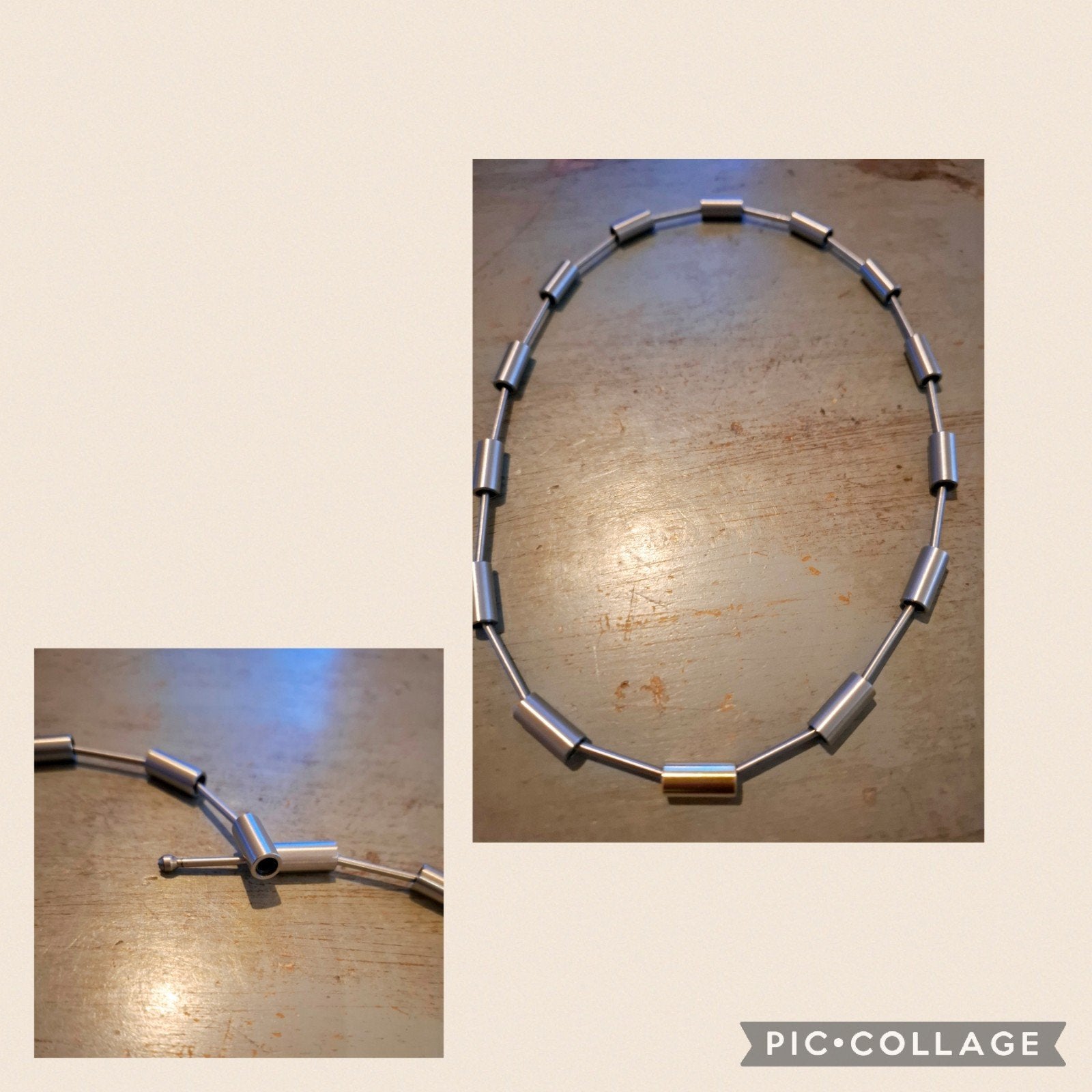 Mooi edelstalen "PLOPP" collier van 50 cm, Ophalen of Verzenden, Zo goed als nieuw, Overige materialen