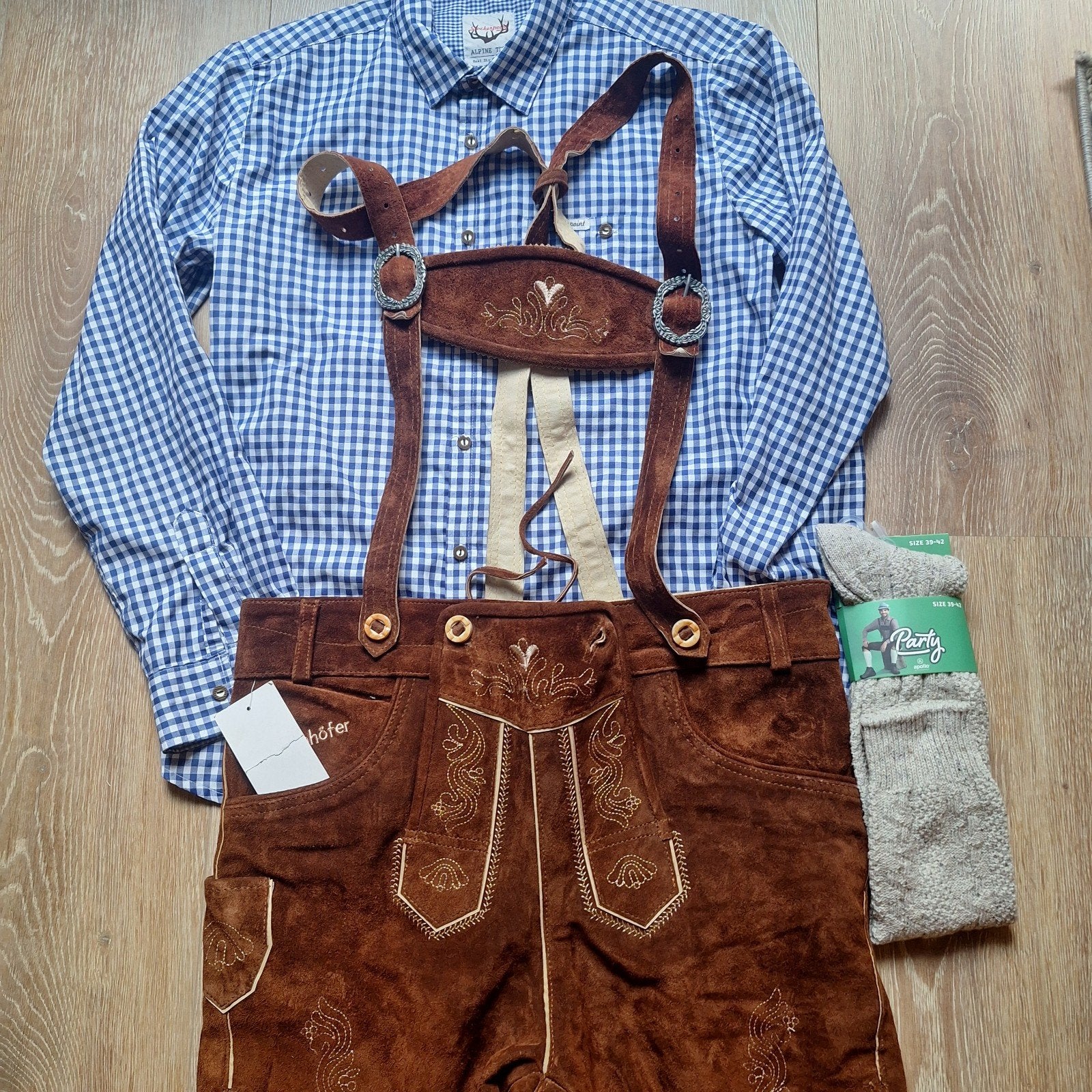 Lederhose 50 overhemd kousen oktoberfeest Tiroler, Ophalen of Verzenden, Zo goed als nieuw, Maat 48/50 (M), Overige thema's
