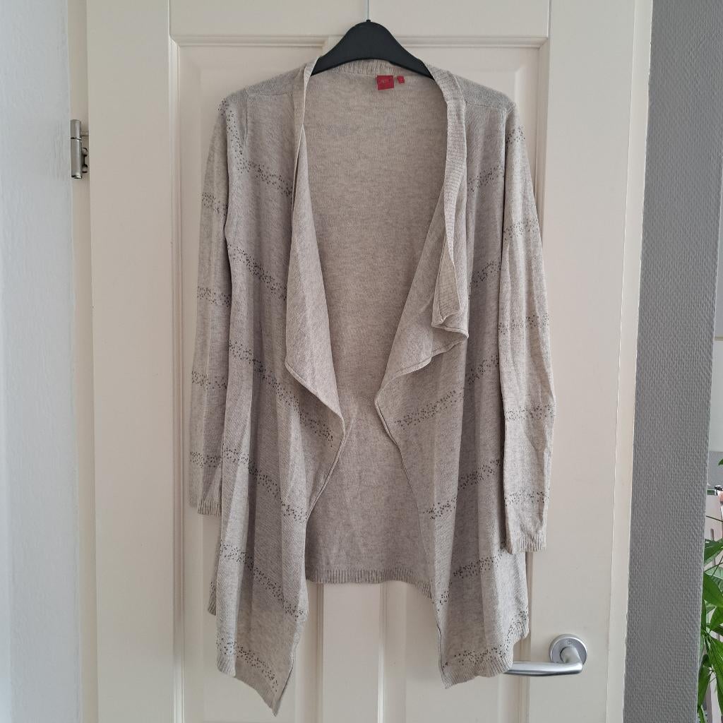 JEFF luxe wollen/zijde vest met watervalhals grijs S 49897, Jeff, Beige, Ophalen of Verzenden, Zo goed als nieuw