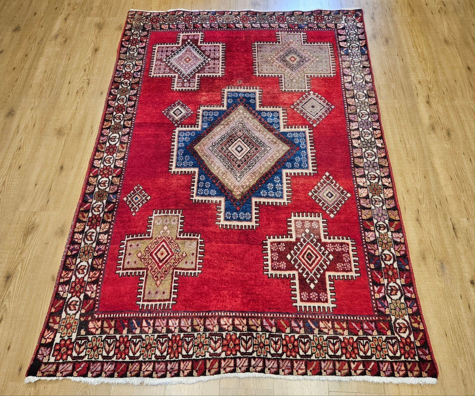 Vintage handgeknoopt perzisch tapijt hamadan 212x149, Info@SlatsAntiek.nl, Tweedehands, 100 tot 150 cm, Perzisch