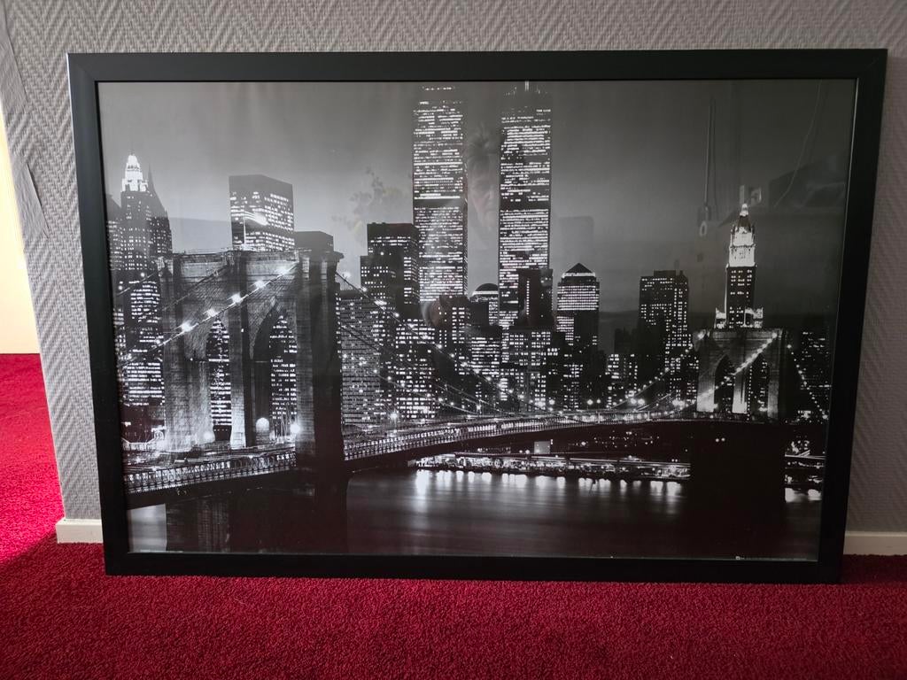 Ingelijste zwart-wit foto New York skyline, Ophalen of Verzenden, Gebruikt, 75 tot 100 cm, Foto of Poster