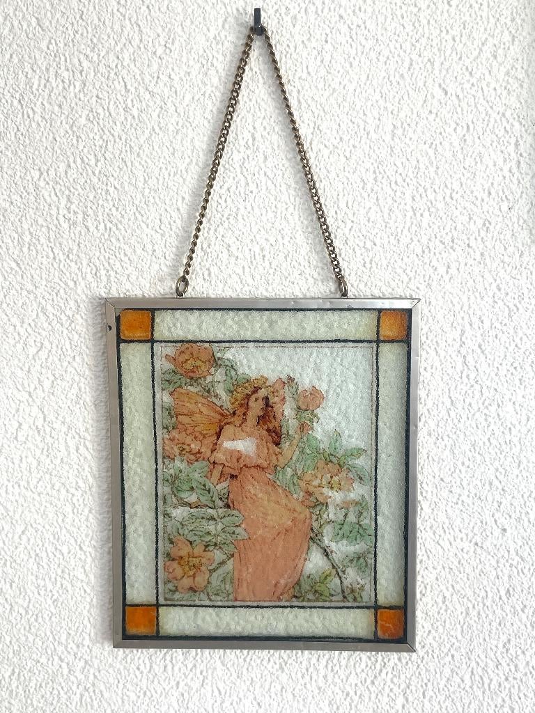 Flower Fairy Raamhanger, wanddecoratie, `glas in lood´stijl, Antiek en Kunst, Curiosa en Brocante, Ophalen of Verzenden