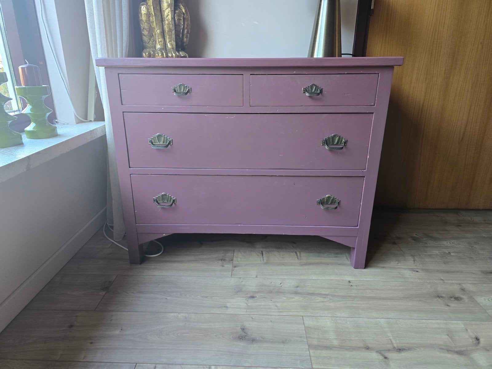 Vintage ladekast in de kleur full plum van flexa, met 4 lade, Huis en Inrichting, Ophalen, Gebruikt, Vintage, Klassiek, 50 tot 100 cm