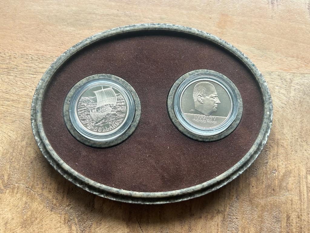 Viking Settlement munten 5 dollar canada + 20 kronen, Ophalen of Verzenden, Noord-Amerika