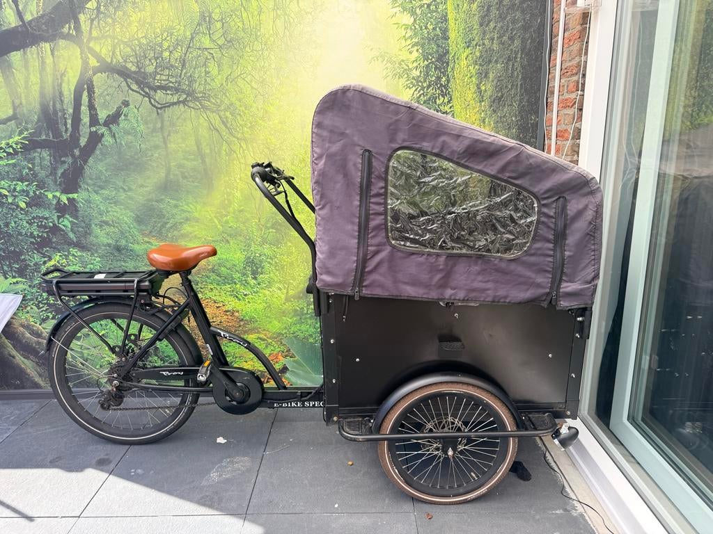Elektrische bakfiets Troy Vogue 2021 met huif en nieuwe accu, Fietsen en Brommers, Fietsen | Bakfietsen, 4 kinderen of meer, Gebruikt