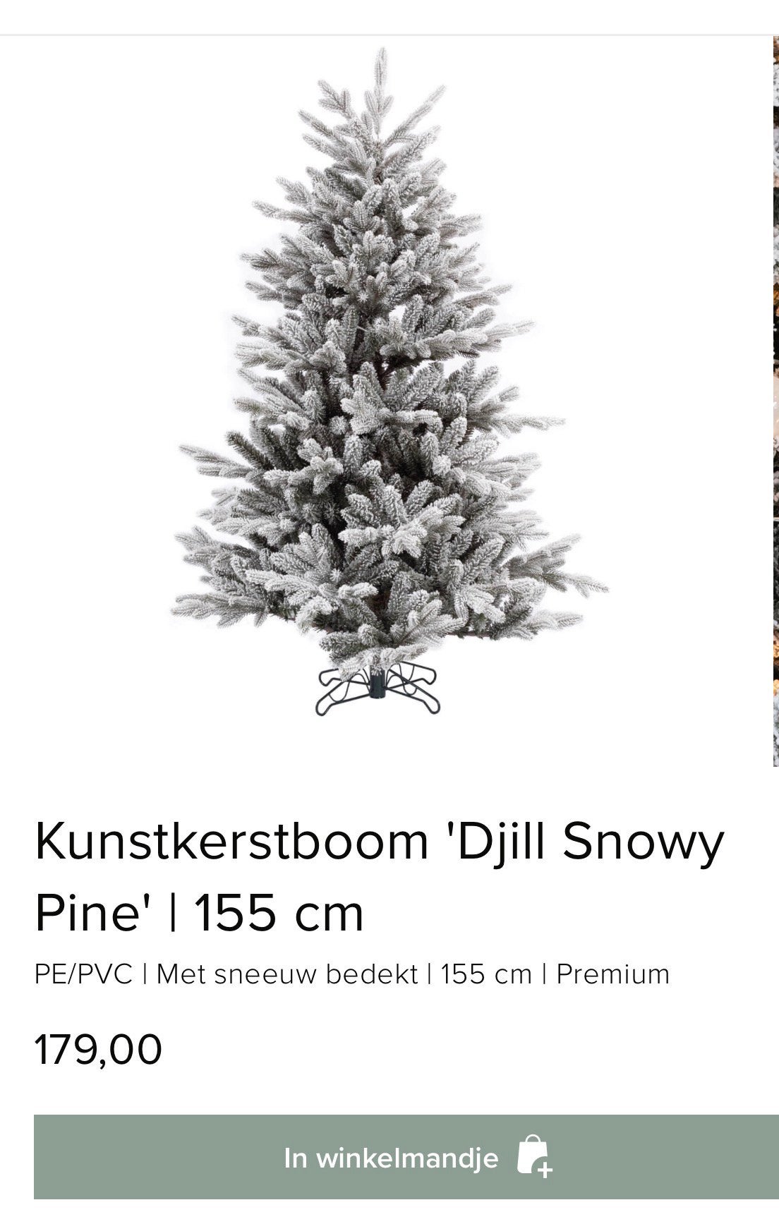 Djill snowy pine kunst kerstboom 155 cm, Ophalen, Zo goed als nieuw