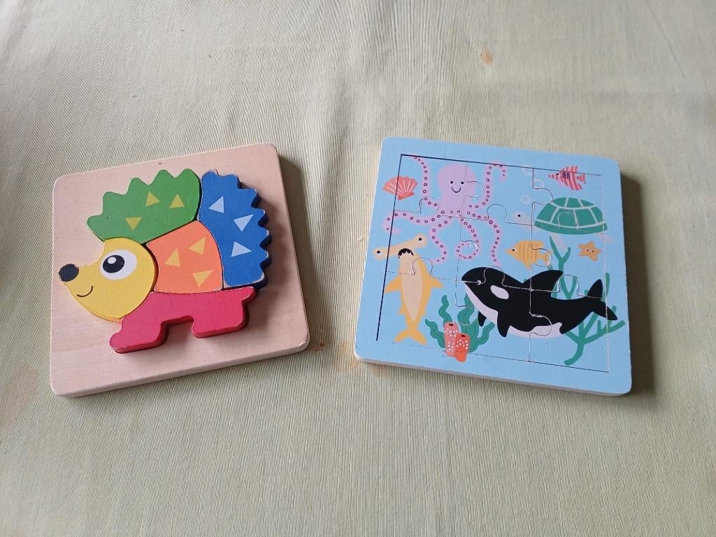 6 peuter puzzels dieren hout & karton kleutertjes boek sets, Ophalen of Verzenden, Minder dan 10 stukjes, Gebruikt, 2 tot 4 jaar