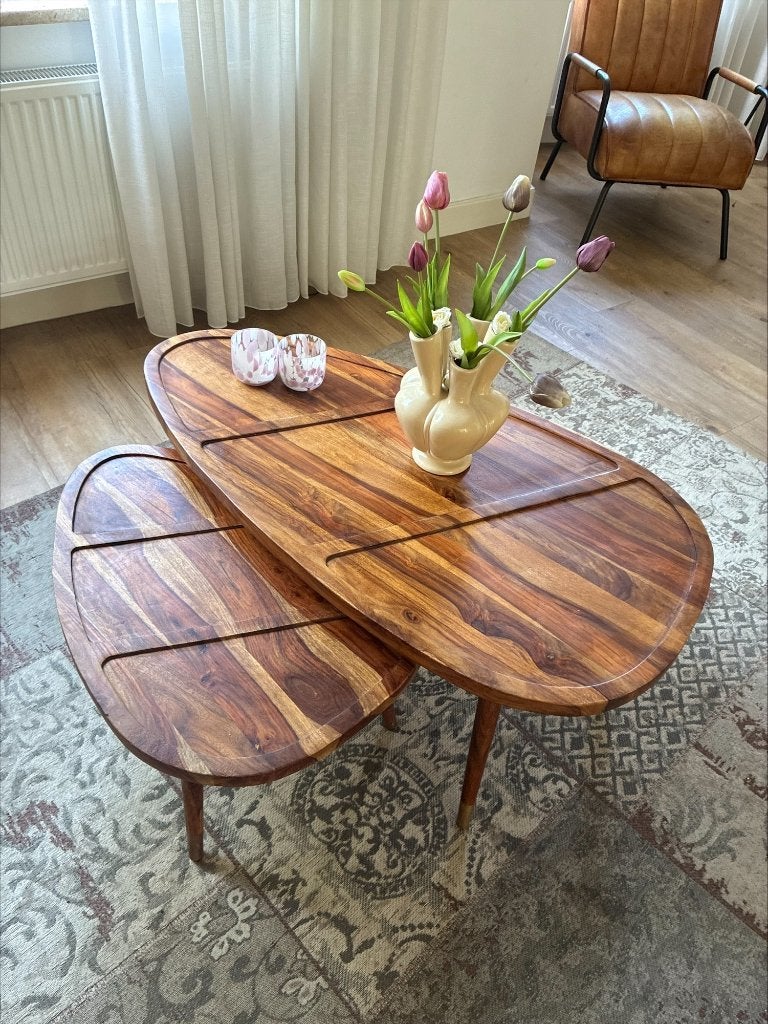 Salontafel, Ophalen, 100 tot 150 cm, Leuke set houten salontafel modern, 50 tot 100 cm