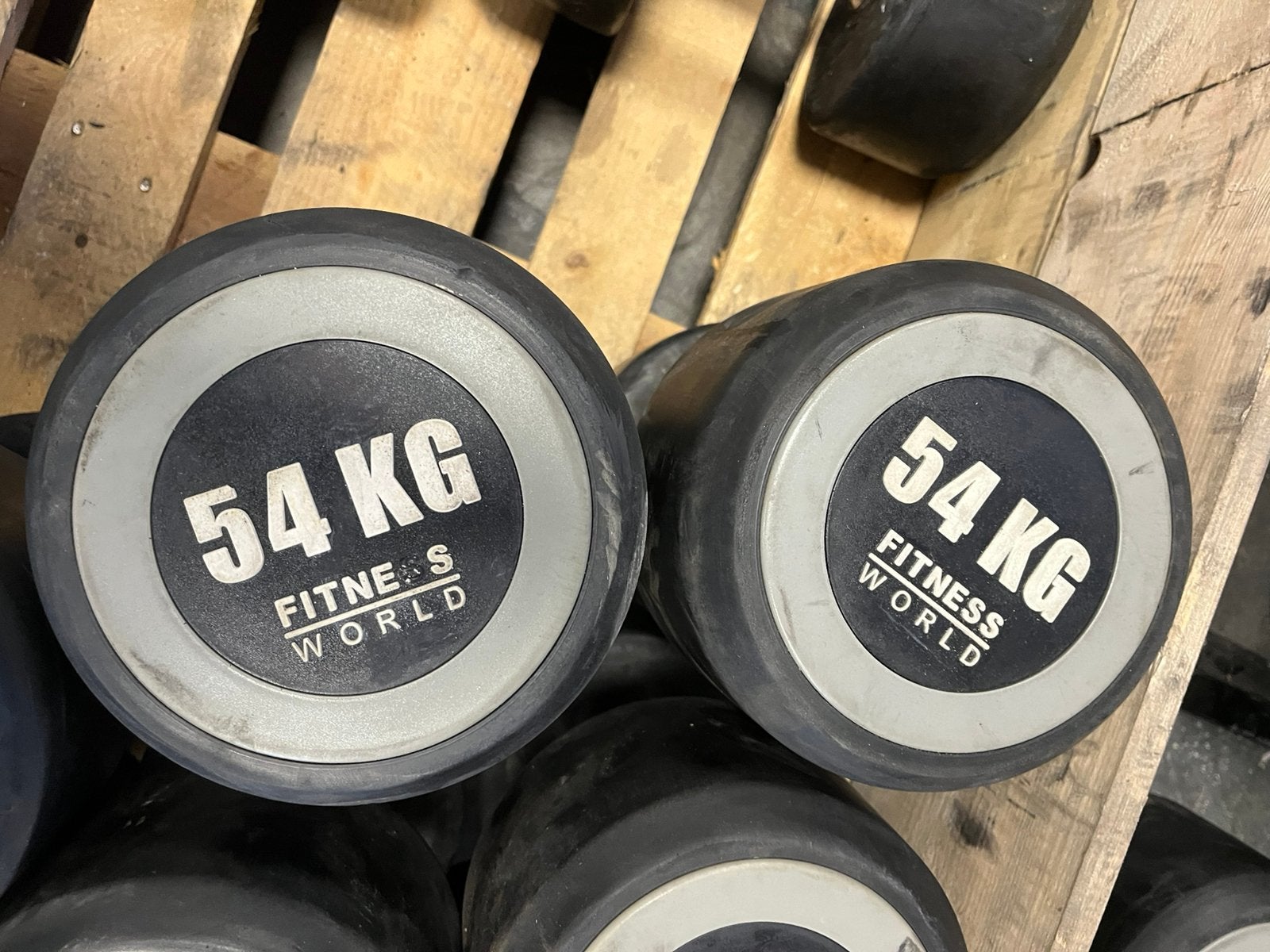 2 x 54 kg rubberen dumbbells dumbbell set gewichten, Ophalen, Dumbbell, Gebruikt, Gewichten