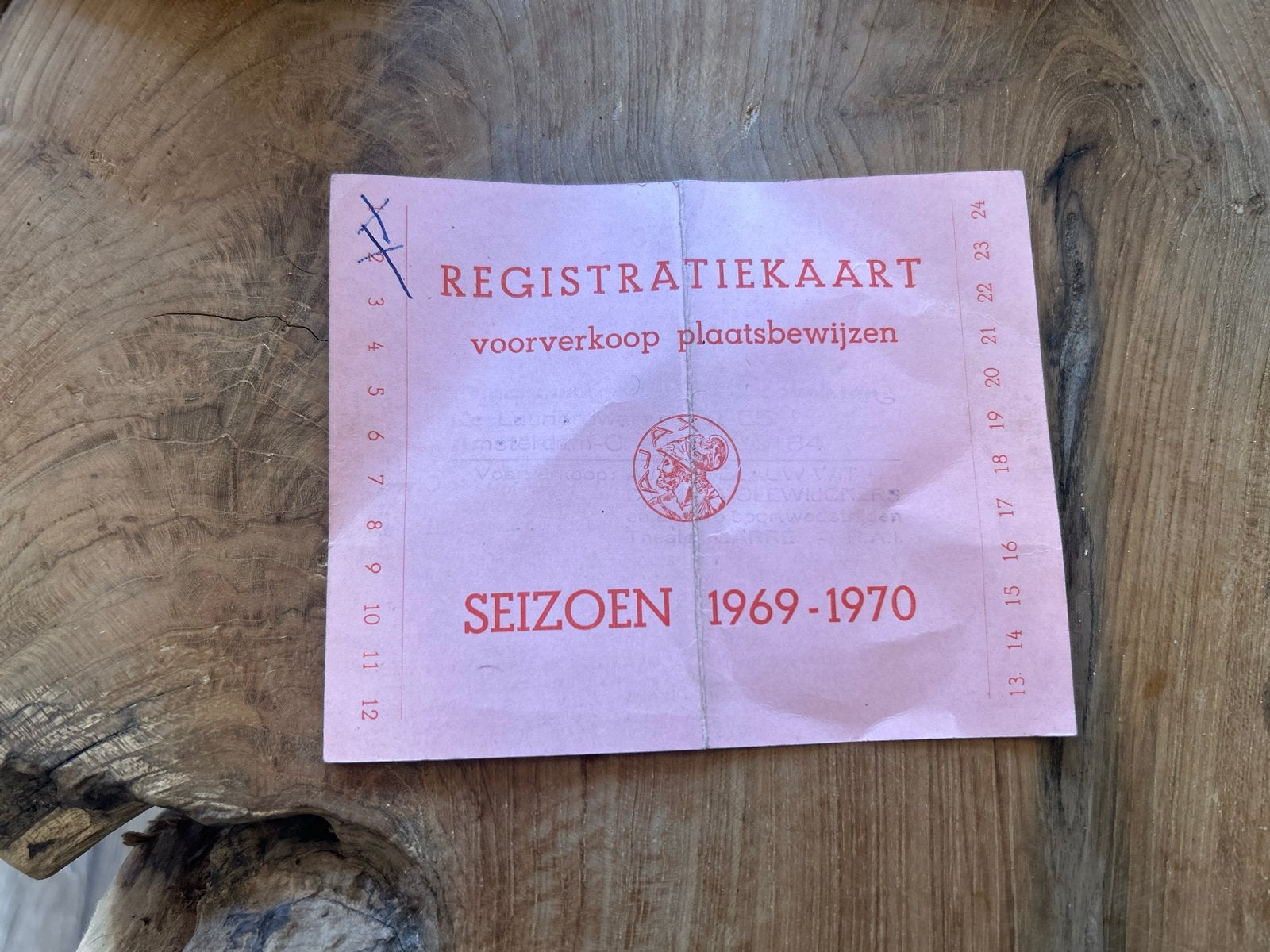 Originele Ajax registratiekaart 1969-1970
