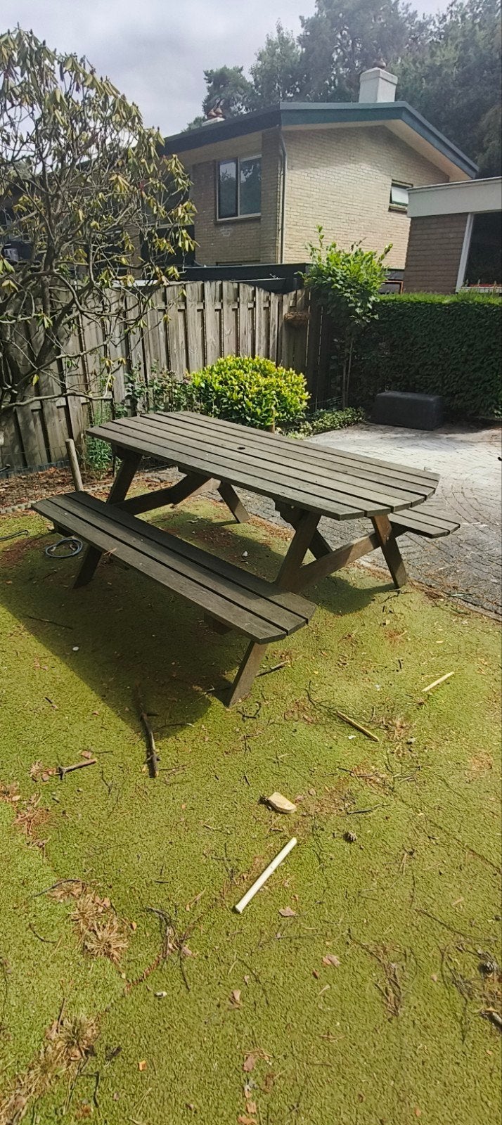 Robuuste hardhouten picknicktafel voor buiten, Tuin en Terras, Picknicktafels, Ophalen, Gebruikt, Rechthoekig, Hout