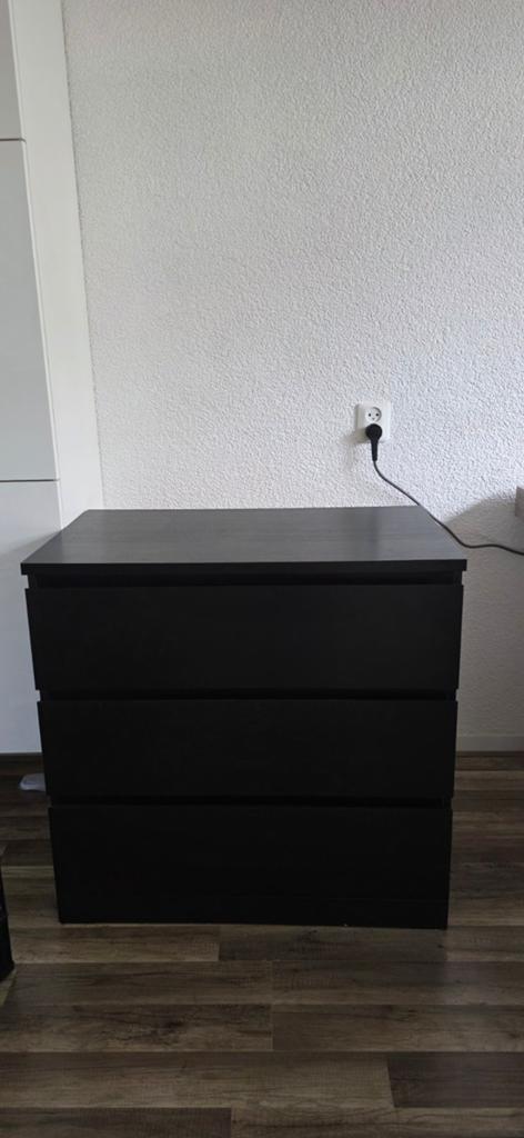 MALM Ladekast 3 lades, zwartbruin, 80x78 cm, Huis en Inrichting, Kasten | Ladekasten, Ophalen, 50 tot 100 cm, Zo goed als nieuw
