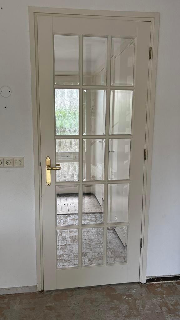 Houten deur met glas 83 x 211,5 cm, Ophalen, Gebruikt, 80 tot 100 cm, Binnendeur