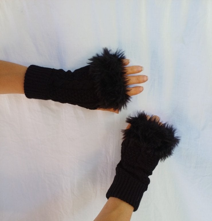 Gave zwarte handwarmers met nepbondrandje, Maat 38/40 (M), ., Ophalen of Verzenden, Zo goed als nieuw