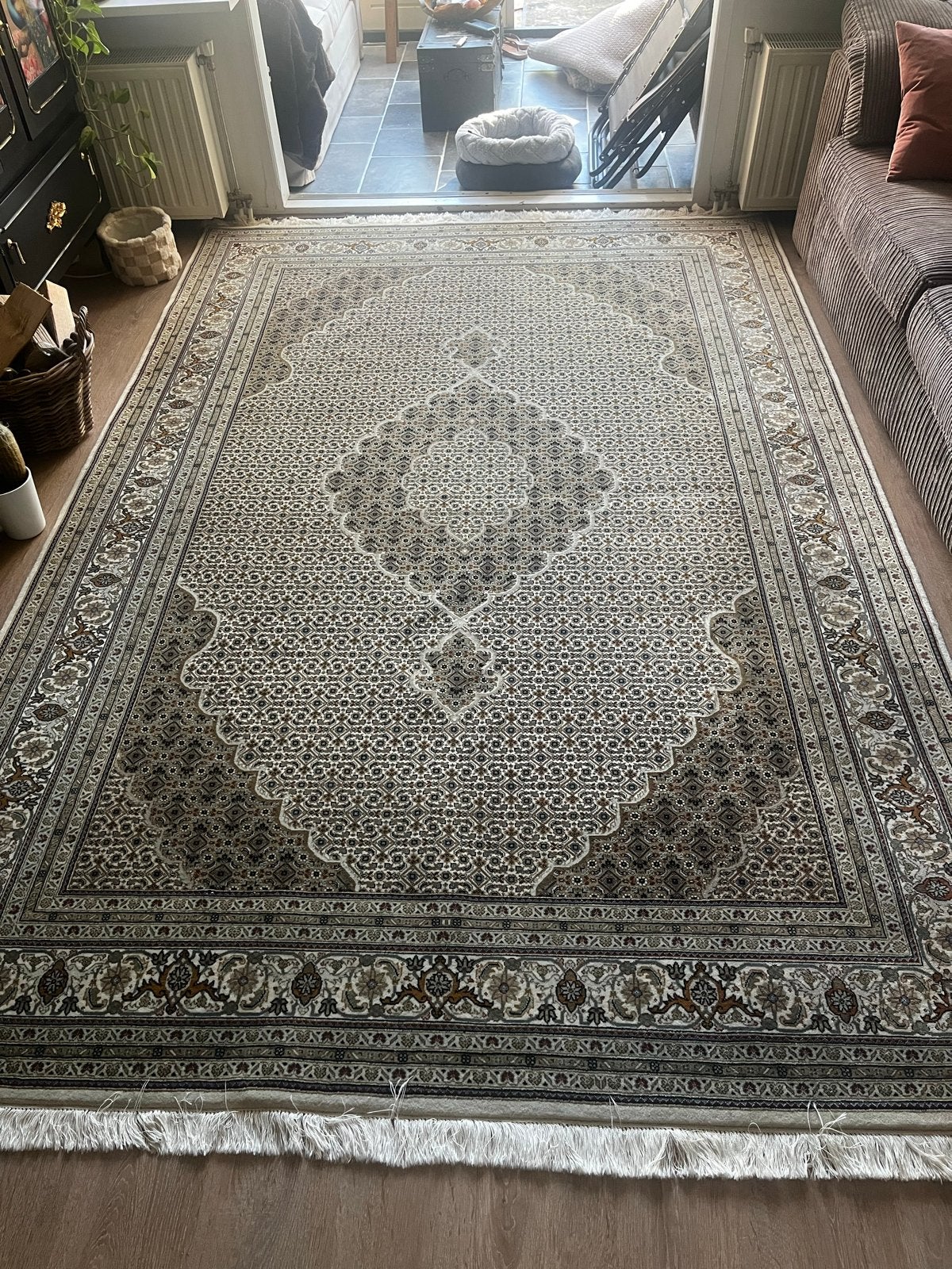 Prachtig handgeknoopt perzisch tapijt, Ophalen, Gebruikt, 200 cm of meer, Crème