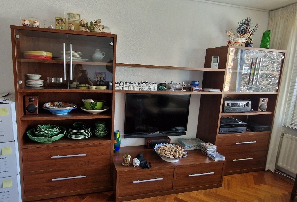 Mooie wandmeubel / TV kast veel ruimte, Ophalen, Met deur(en), Glas, 300 cm of meer