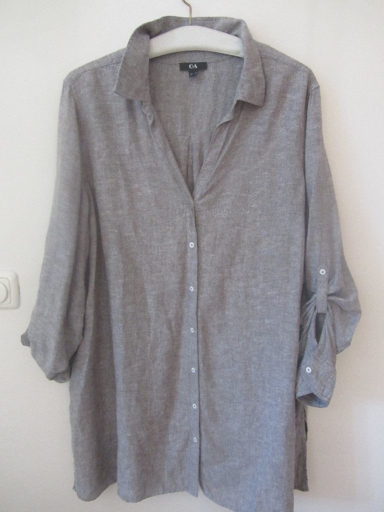 Lange linnen blouse jurk maat 48 van C & A, Maat 46/48 (XL) of groter, Ophalen of Verzenden, Zo goed als nieuw, Grijs