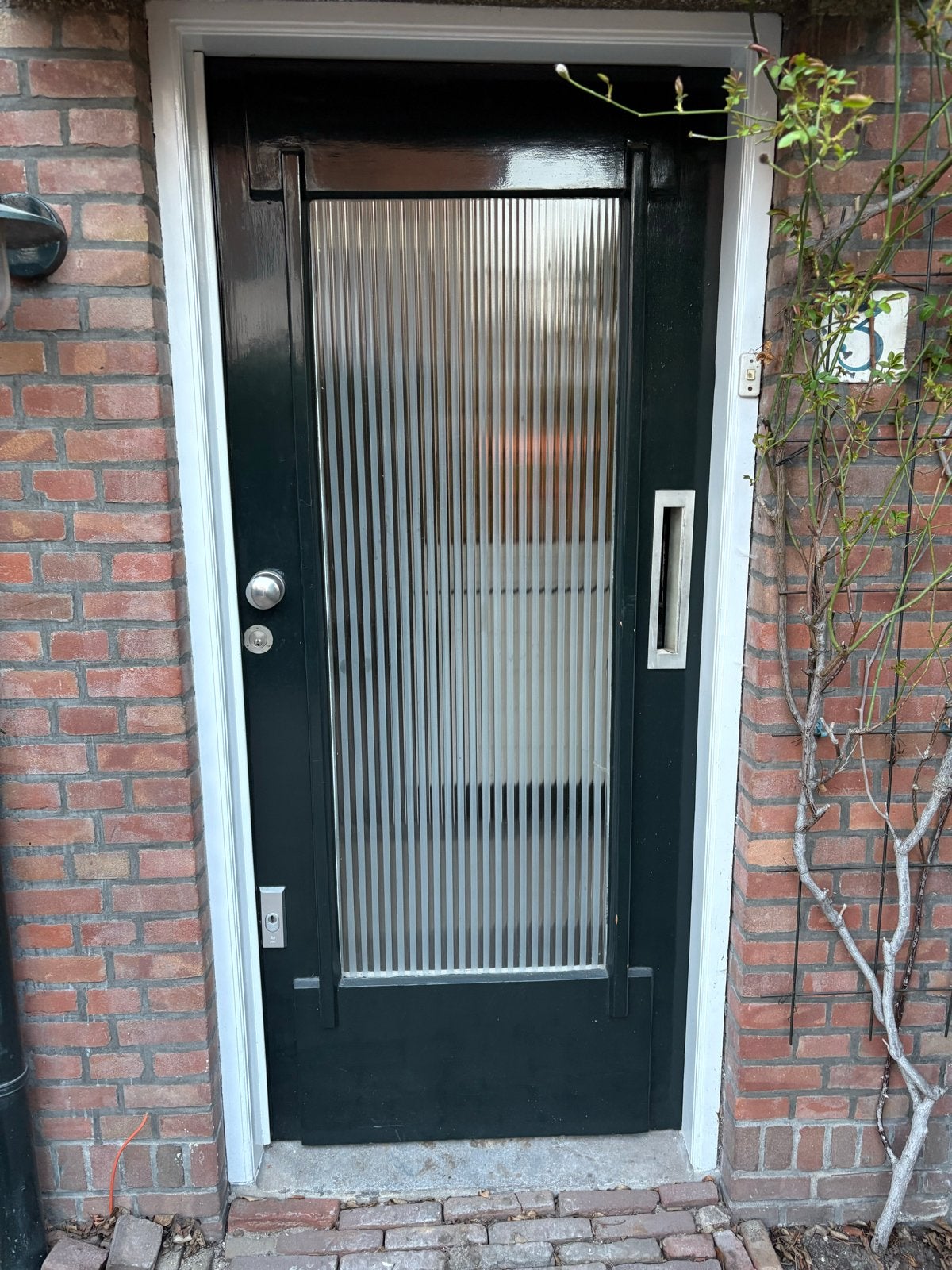 Kleur Grachtengroen  buitendeur met glas en brievenbus, Ophalen, Gebruikt, 80 tot 100 cm, Buitendeur