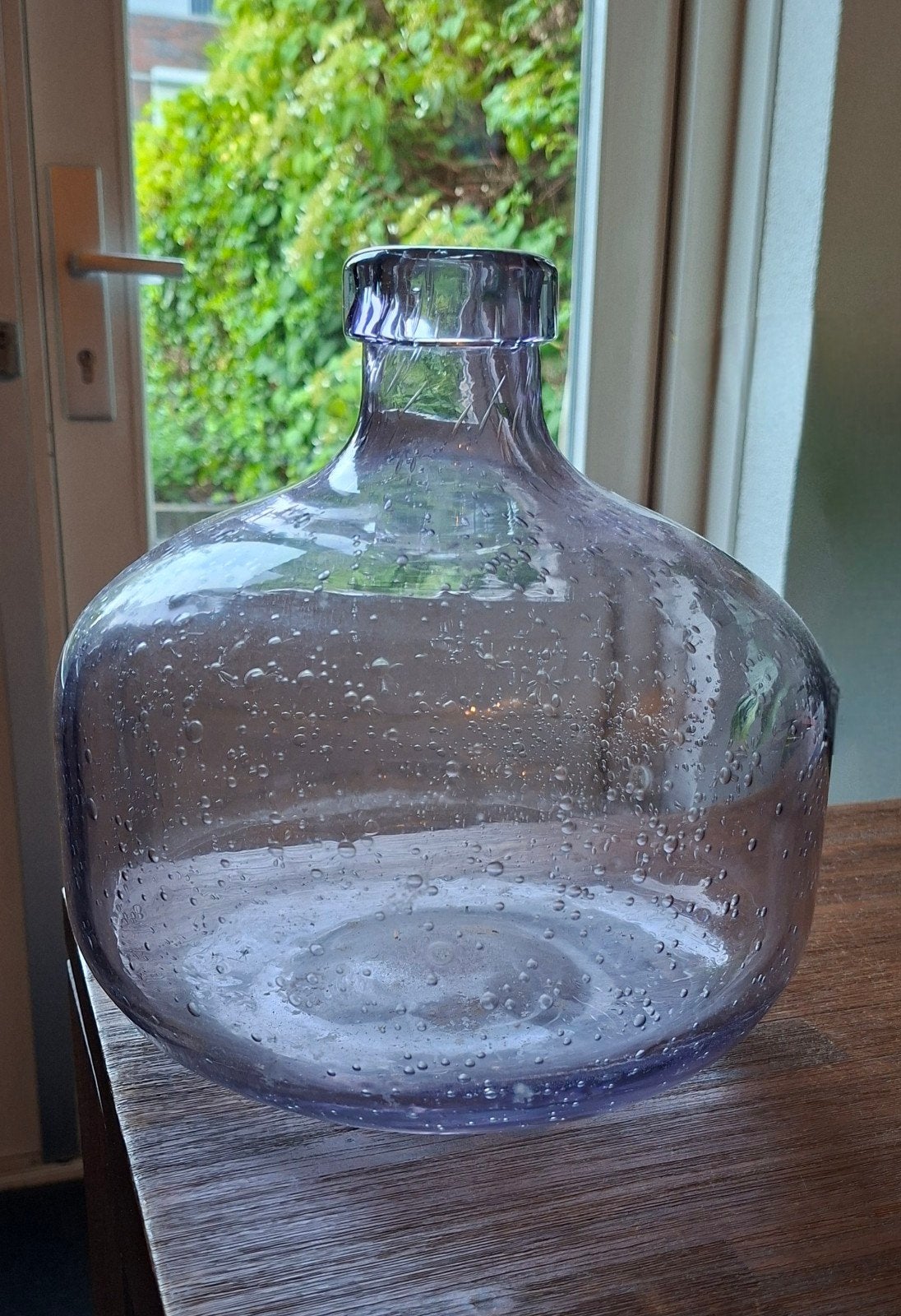 Grote glazen vaas met bubbels, paars/grijs, Ophalen of Verzenden
