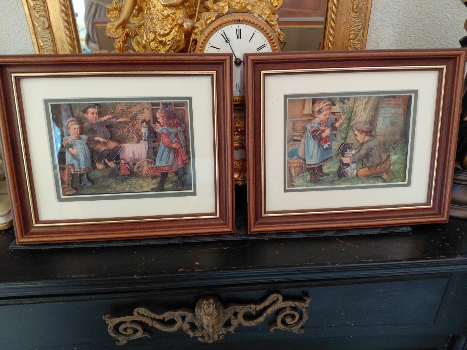 Twee 3D schilderijtjes van Ot en Sien in lijst met glas., Antiek en Kunst, Ophalen of Verzenden