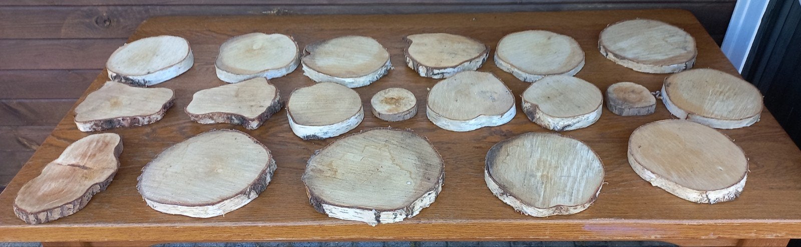 Set van 18 berkenhouten schijven voor decoratie, Hout, Gebruikt, Ophalen of Verzenden, Landelijk