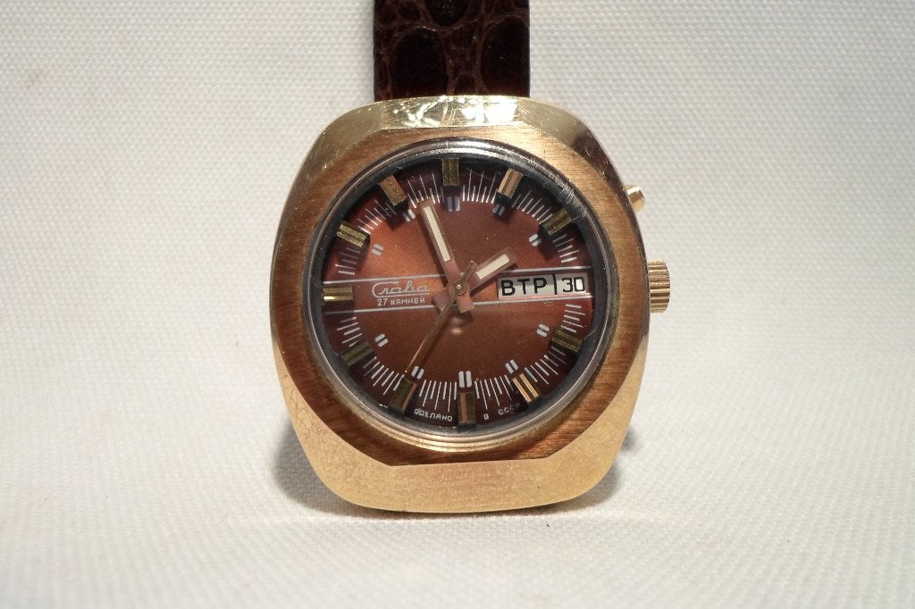 Slava CCCP Horloge Verguld, Overige merken, Polshorloge, Ophalen of Verzenden, Leer