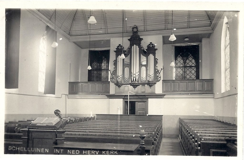 oude fotokaart Schelluinen Interieur Ned Herv Kerk, Verzamelen, Verzenden, 1940 tot 1960, Ongelopen, Zuid-Holland