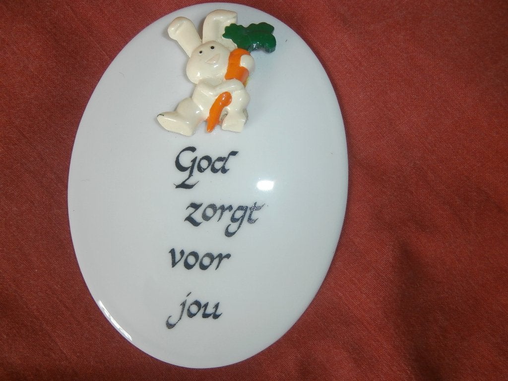 Wandbord wit kinderkamer wit konijn tekst God zorgt voor jou, Kinderen en Baby's, Kinderkamer | Inrichting en Decoratie, Ophalen of Verzenden