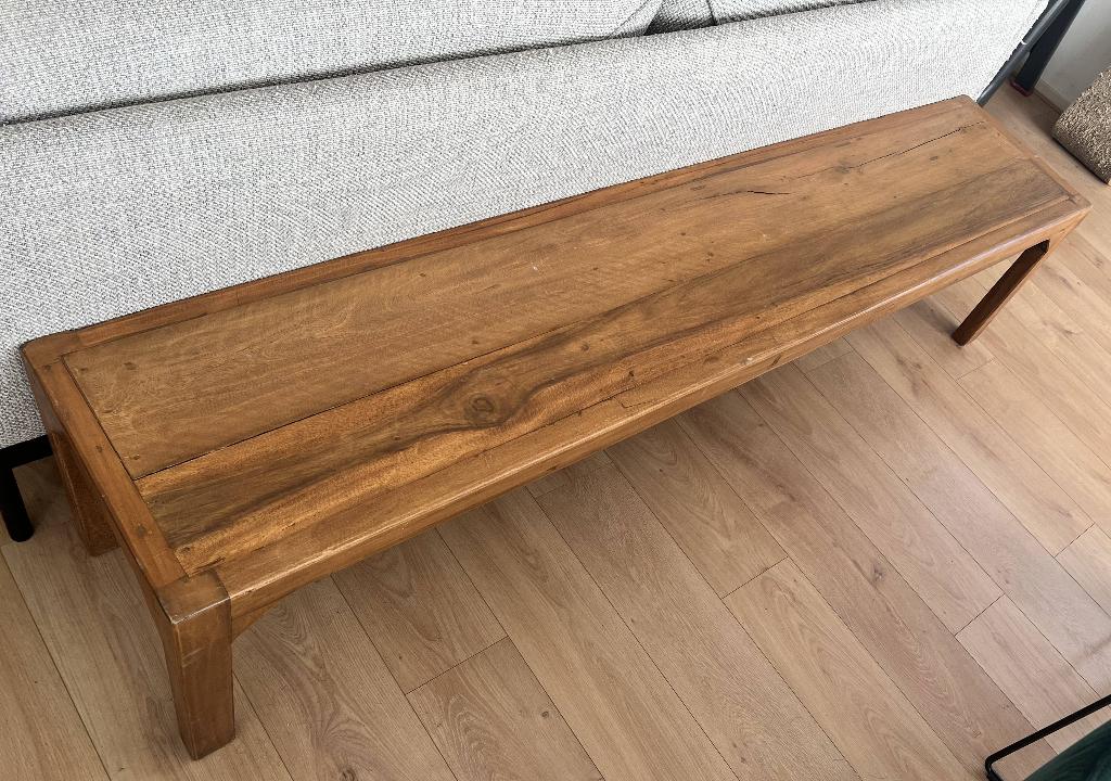 Massief houten bank 200 cm — landelijke stijl, Huis en Inrichting, Stoelen, Ophalen, Gebruikt, Bruin, Eén
