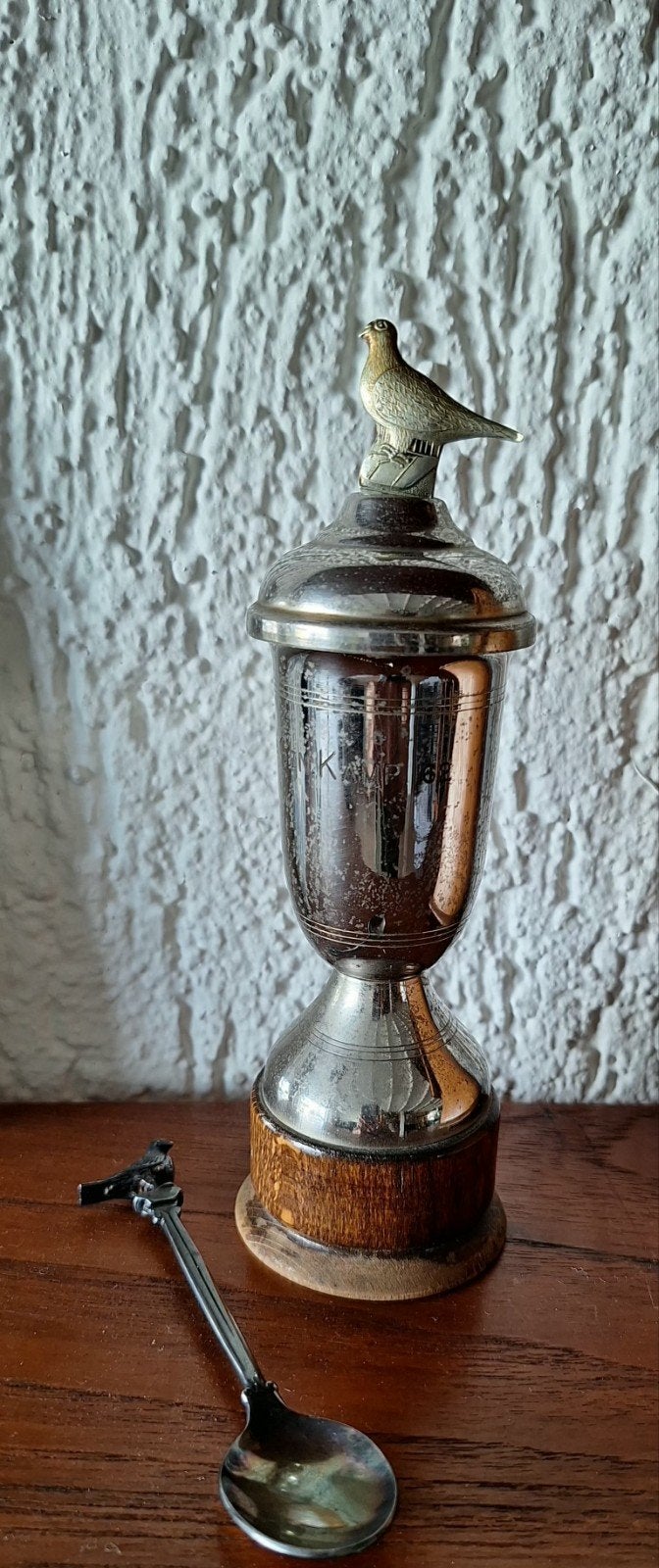 Duivensport kampioensbekertje en lepel., Ophalen of Verzenden