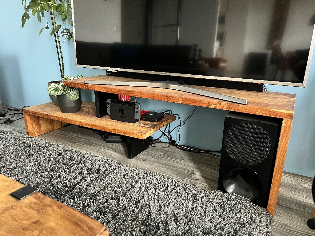 Teakhouten tv-meubel, Ophalen, Gebruikt, 150 tot 200 cm, Teakhout