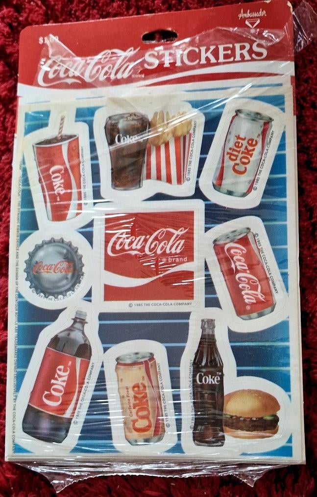 Vintage Coca-Cola Set (1985): 4 Stickervellen + 2 Kaarten, Ophalen of Verzenden, Nieuw, Overige typen