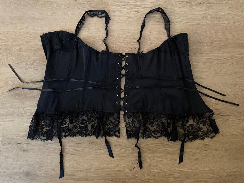 K!SS ME zwarte corset incl. jarretels mt. M zgan, Ophalen of Verzenden, Zwart, Body of Korset