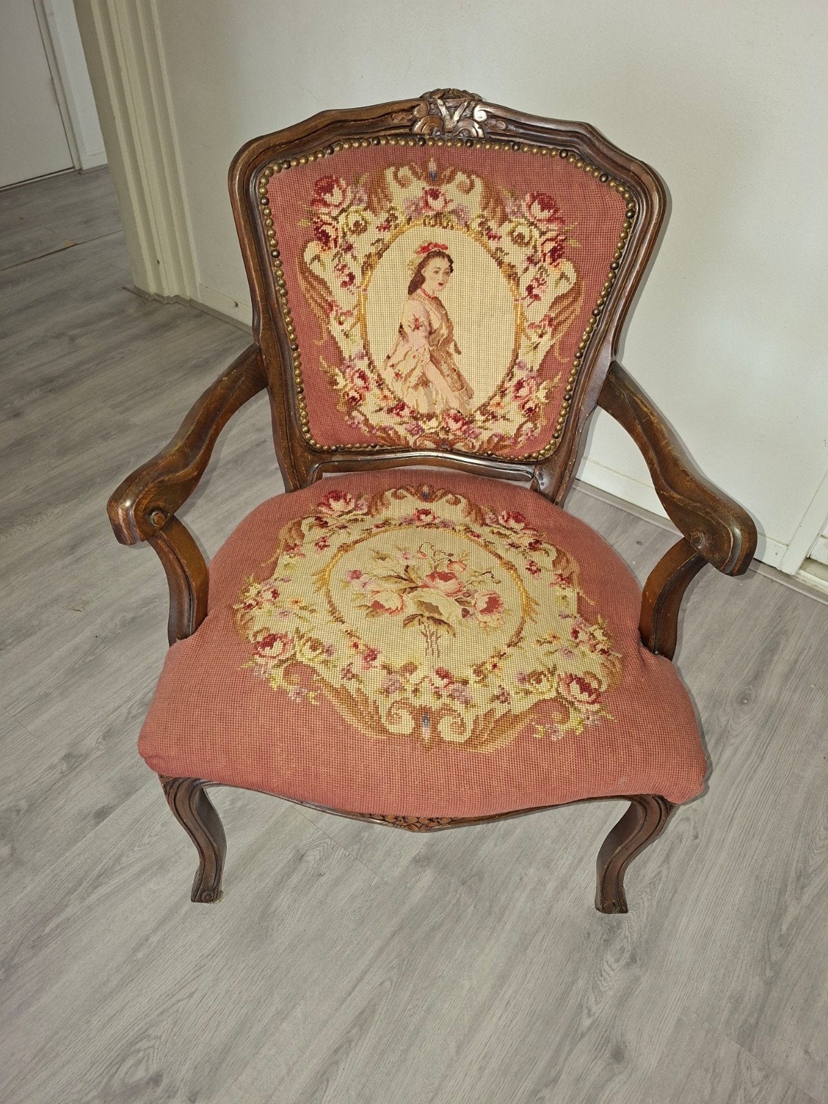 Vintage stoel met afbeelding., Antiek en Kunst, Ophalen