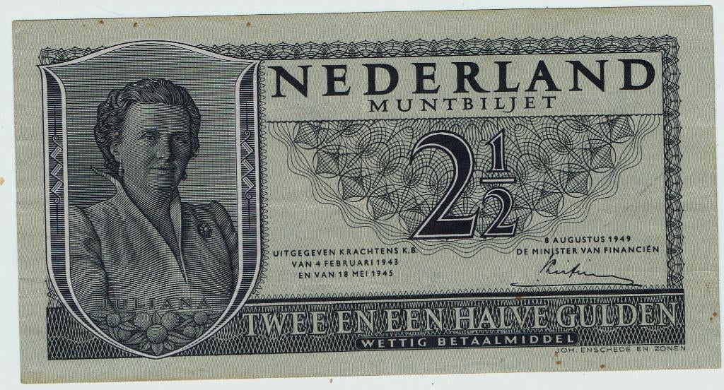 21-169 Nederland 2 1/2 gulden 1949, Verzenden, 2½ gulden, Los biljet