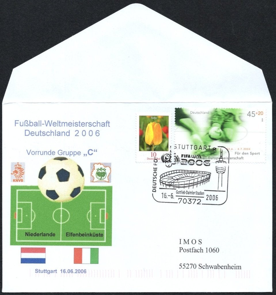 WK voetbal 2006 - wedstrijd Nederland-Ivoorkust Stuttgart, Verzenden, Envelop