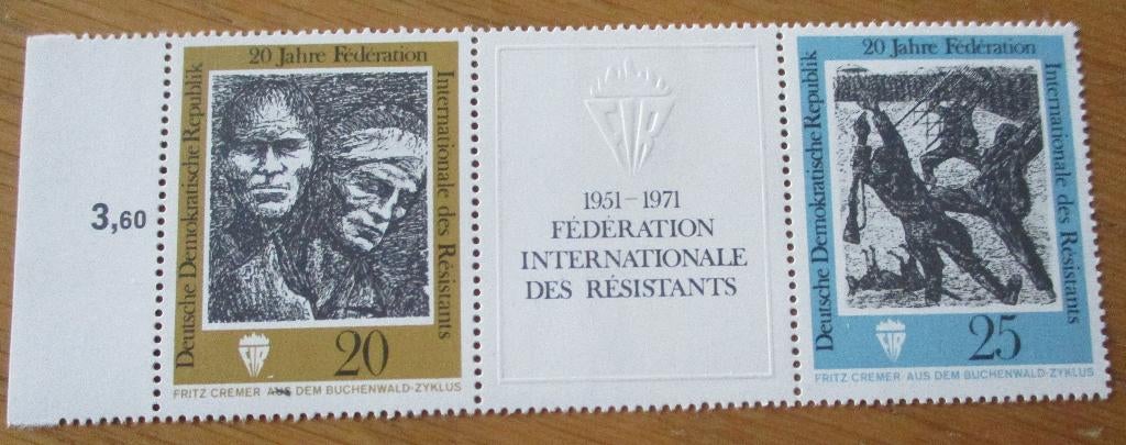 DDR, serie Dreierstreifen Federatie Verzetsstrijders, 1971, Verzenden, DDR, Postfris