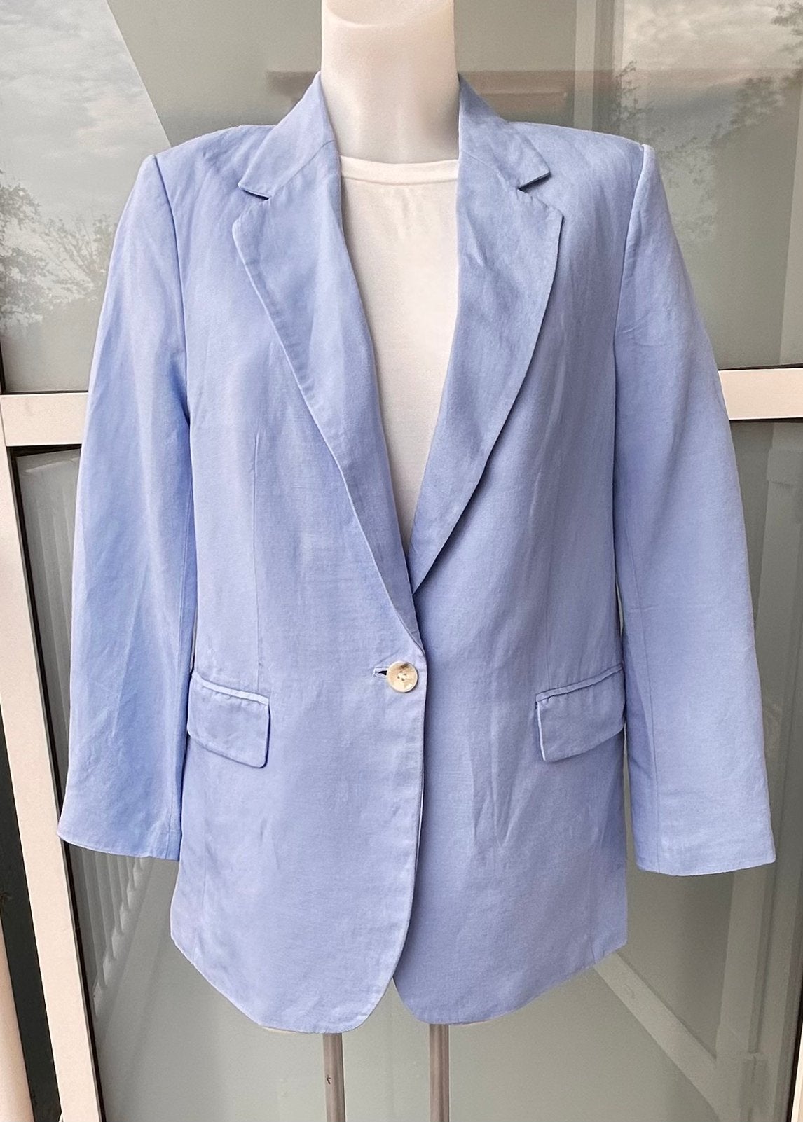 Stijlvolle lichtblauwe linnen blazer mt M, Verzenden, Zo goed als nieuw, Blauw, Jasje