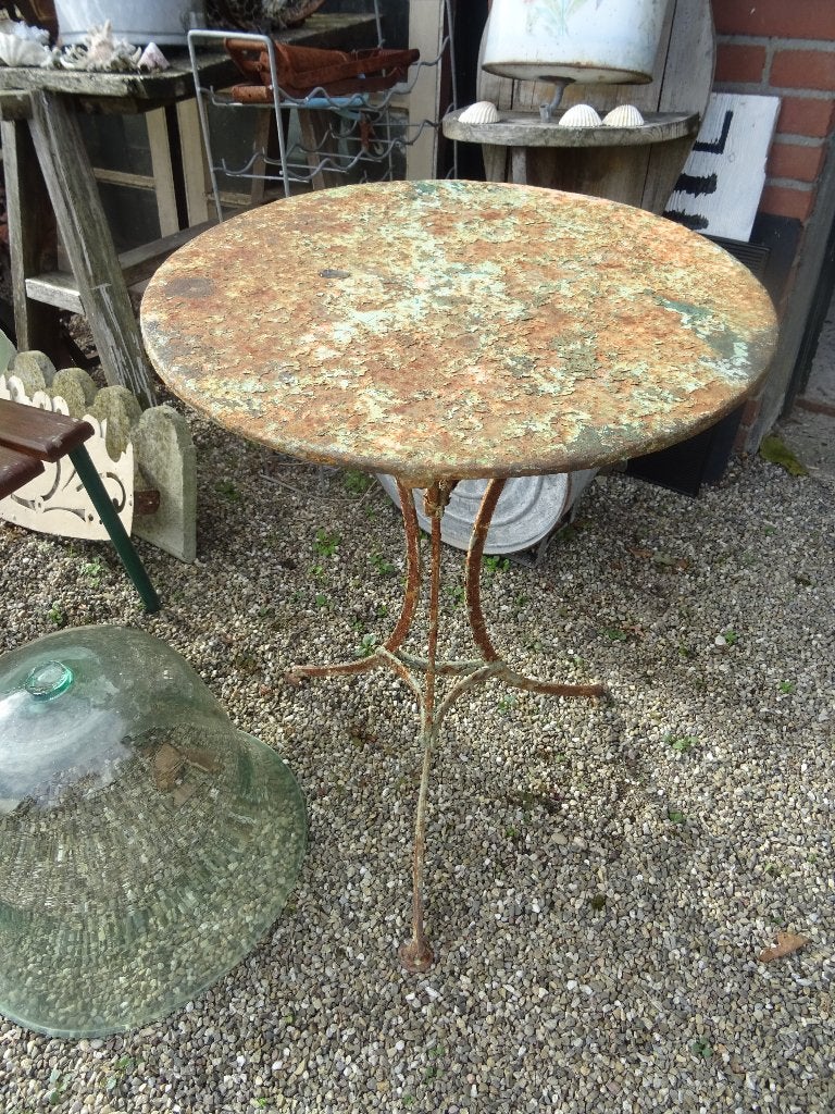 antiek rond metalen Frans tuintafeltje / tuin tafeltje, Tuin en Terras, Ophalen, Gebruikt, Rond, Metaal